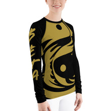Load image into Gallery viewer, Women's Black and Gold All Over Print BETA Nogi Rash Guard
